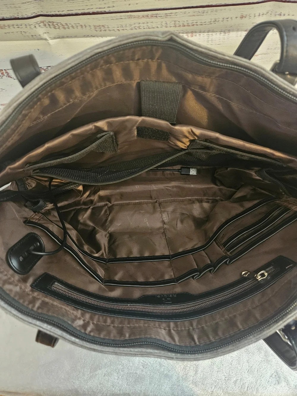 Gray Laptop Tote Bag with Black Trim and Strap